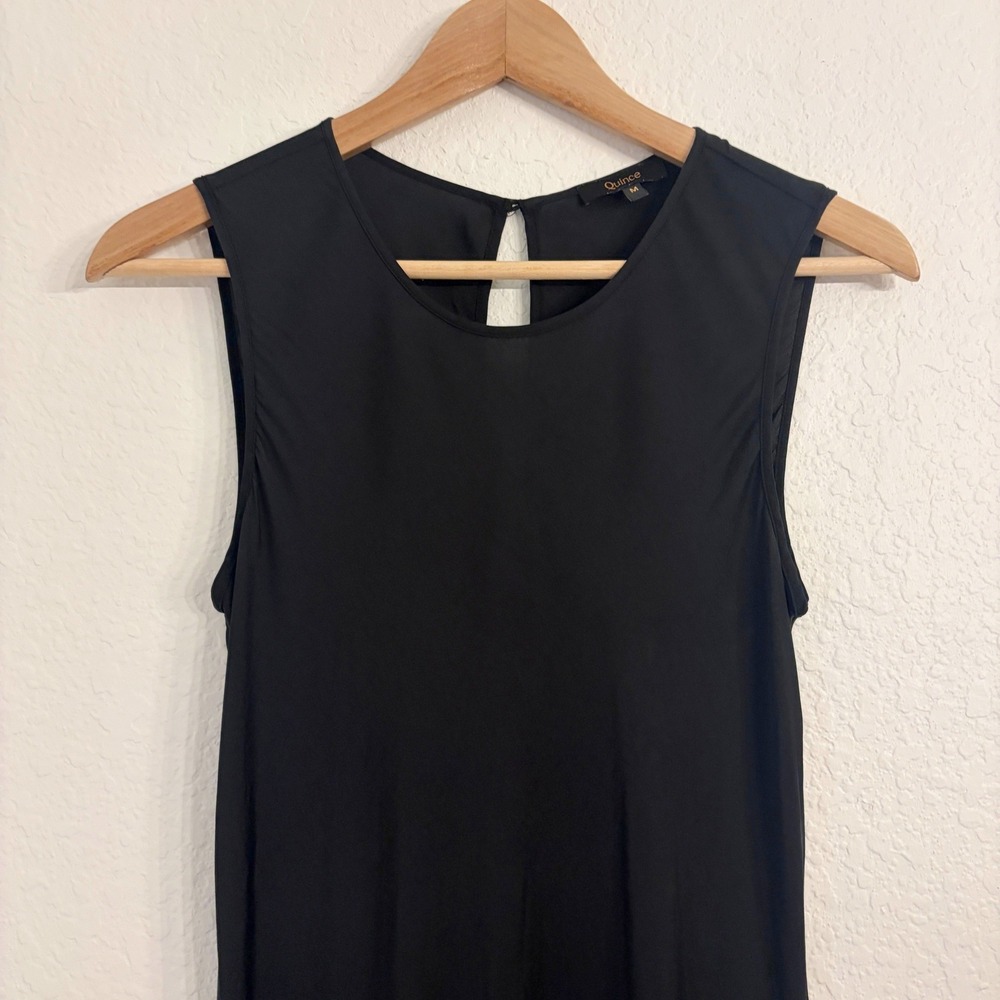 Quince Washable Stretch Silk Tank Midi Dress M Minimalist Bias Cut LBD Black - Picture 4 of 13
